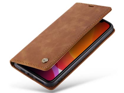 CaseMe Slim Synthetic Leather Wallet Case with Stand for iPhone 11 - Tan Leather Wallet Case