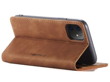 CaseMe Slim Synthetic Leather Wallet Case with Stand for iPhone 11 - Tan