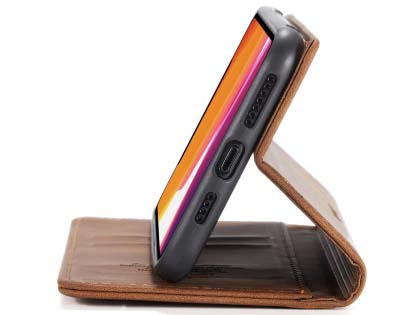 CaseMe Slim Synthetic Leather Wallet Case with Stand for iPhone 11 - Tan