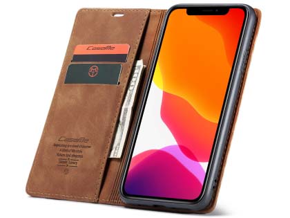CaseMe Slim Synthetic Leather Wallet Case with Stand for iPhone 11 - Tan