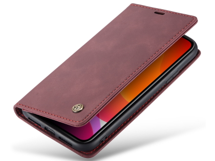 CaseMe Slim Synthetic Leather Wallet Case with Stand for iPhone 11 - Burgundy Leather Wallet Case