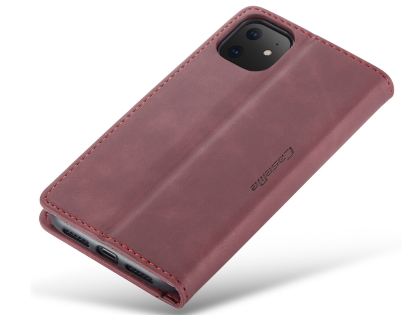 CaseMe Slim Synthetic Leather Wallet Case with Stand for iPhone 11 - Burgundy