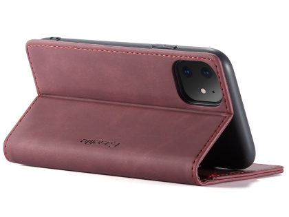 CaseMe Slim Synthetic Leather Wallet Case with Stand for iPhone 11 - Burgundy