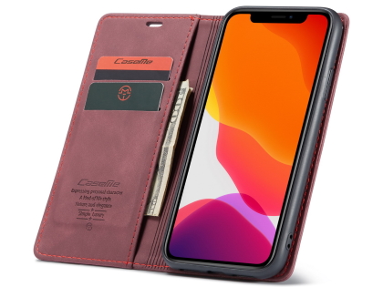 CaseMe Slim Synthetic Leather Wallet Case with Stand for iPhone 11 - Burgundy