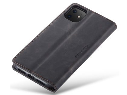 CaseMe Slim Synthetic Leather Wallet Case with Stand for iPhone 11 - Charcoal