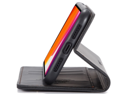 CaseMe Slim Synthetic Leather Wallet Case with Stand for iPhone 11 - Charcoal