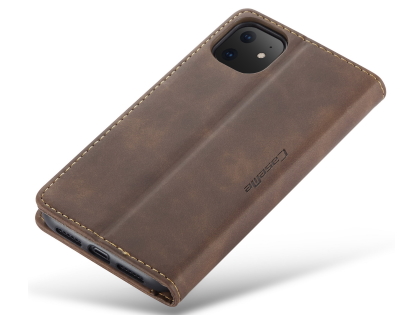 CaseMe Slim Synthetic Leather Wallet Case with Stand for iPhone 11 - Chocolate