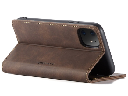 CaseMe Slim Synthetic Leather Wallet Case with Stand for iPhone 11 - Chocolate