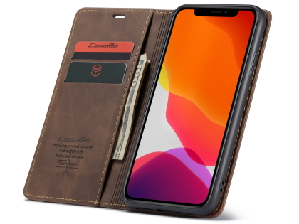 CaseMe Slim Synthetic Leather Wallet Case with Stand for iPhone 11 - Chocolate