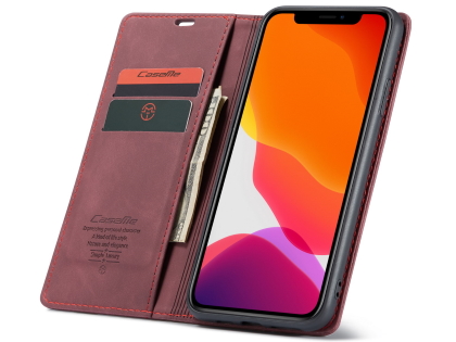 CaseMe Slim Synthetic Leather Wallet Case with Stand for iPhone 11 Pro - Burgundy