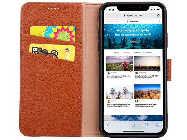 Premium Leather Wallet Case for Apple iPhone 11 - Caramel