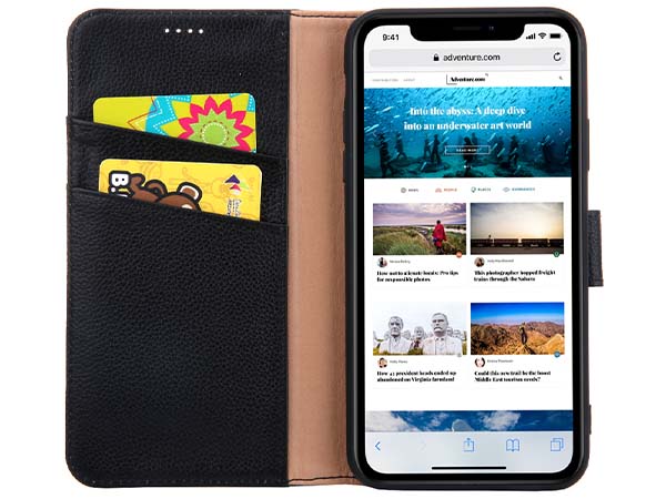 Premium Leather Wallet Case for Apple iPhone 11 - Black