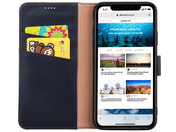 Premium Leather Wallet Case for Apple iPhone 11 Pro - Midnight Blue