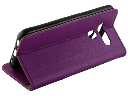 Synthetic Leather Wallet Case with Stand for LG Q60 - Purple
