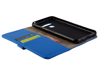 Synthetic Leather Wallet Case with Stand for LG Q60 - Blue