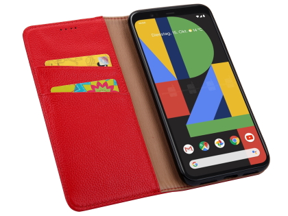 Premium Leather Wallet Case for Google Pixel 4 - Red