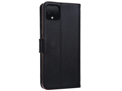Premium Leather Wallet Case for Google Pixel 4 - Black Leather Wallet Case