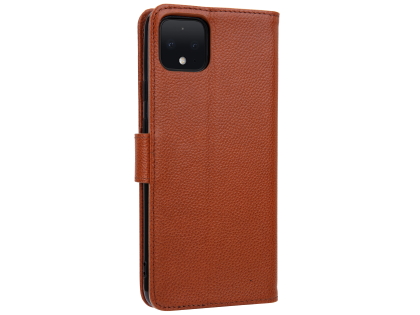Premium Leather Wallet Case for Google Pixel 4 - Caramel