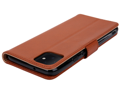 Premium Leather Wallet Case for Google Pixel 4 - Caramel