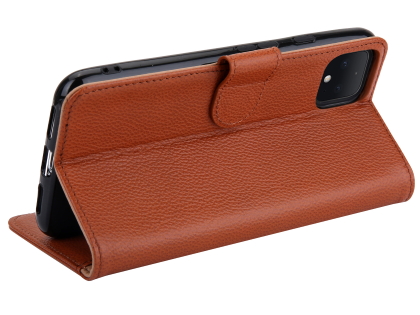 Premium Leather Wallet Case for Google Pixel 4 - Caramel