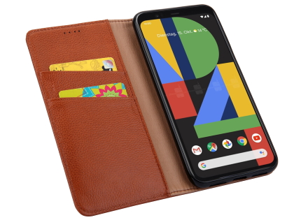 Premium Leather Wallet Case for Google Pixel 4 - Caramel