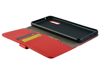 Synthetic Leather Wallet Case with Stand for Samsung Galaxy A90 5G - Red