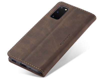 CaseMe Slim Synthetic Leather Wallet Case with Stand for Samsung Galaxy S20 - Chocolate Leather Wallet Case