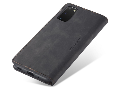 CaseMe Slim Synthetic Leather Wallet Case with Stand for Samsung Galaxy S20 - Charcoal Leather Wallet Case