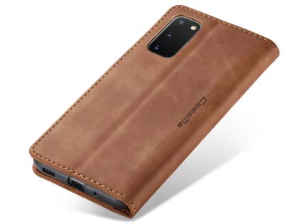 CaseMe Slim Synthetic Leather Wallet Case with Stand for Samsung Galaxy S20 - Tan Leather Wallet Case