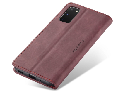 CaseMe Slim Synthetic Leather Wallet Case with Stand for Samsung Galaxy S20 - Burgundy Leather Wallet Case
