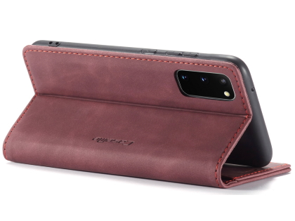 CaseMe Slim Synthetic Leather Wallet Case with Stand for Samsung Galaxy S20 - Burgundy