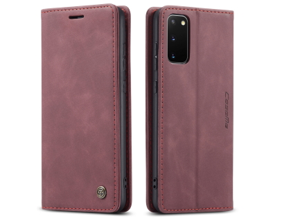 CaseMe Slim Synthetic Leather Wallet Case with Stand for Samsung Galaxy S20 - Burgundy