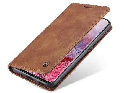CaseMe Slim Synthetic Leather Wallet Case with Stand for Samsung Galaxy S20 - Tan