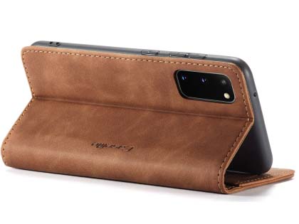 CaseMe Slim Synthetic Leather Wallet Case with Stand for Samsung Galaxy S20 - Tan