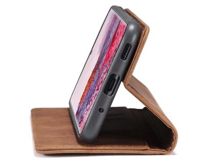 CaseMe Slim Synthetic Leather Wallet Case with Stand for Samsung Galaxy S20 - Tan