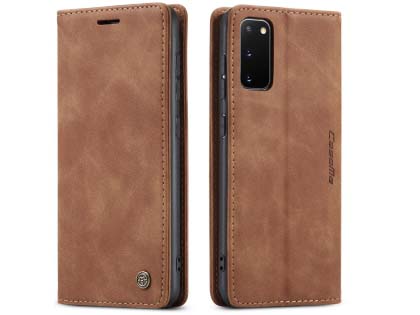 CaseMe Slim Synthetic Leather Wallet Case with Stand for Samsung Galaxy S20 - Tan