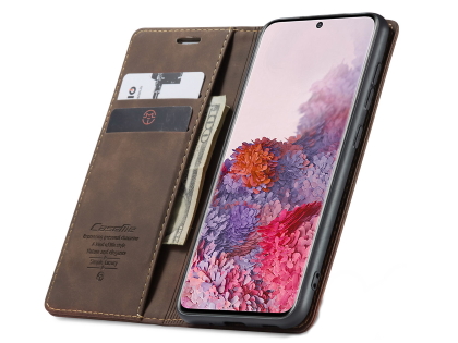 CaseMe Slim Synthetic Leather Wallet Case with Stand for Samsung Galaxy S20 - Chocolate