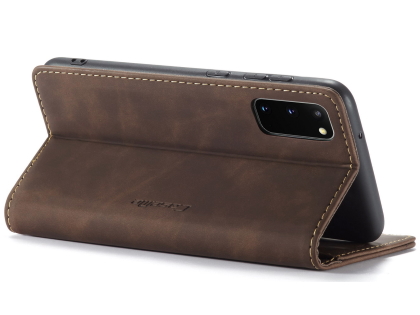CaseMe Slim Synthetic Leather Wallet Case with Stand for Samsung Galaxy S20 - Chocolate