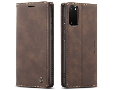 CaseMe Slim Synthetic Leather Wallet Case with Stand for Samsung Galaxy S20 - Chocolate