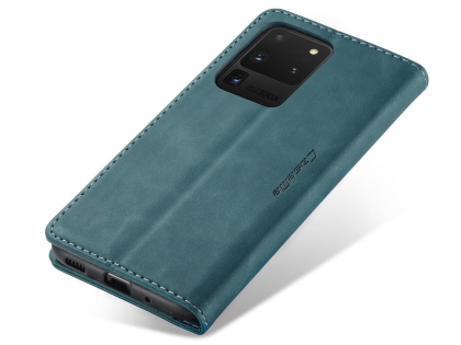 CaseMe Slim Synthetic Leather Wallet Case with Stand for Samsung Galaxy S20 Ultra - Teal Leather Wallet Case