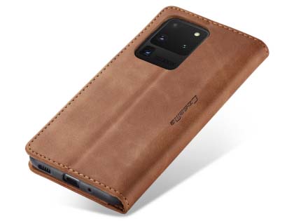 CaseMe Slim Synthetic Leather Wallet Case with Stand for Samsung Galaxy S20 Ultra - Tan Leather Wallet Case