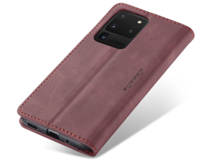 CaseMe Slim Synthetic Leather Wallet Case with Stand for Samsung Galaxy S20 Ultra - Burgundy Leather Wallet Case