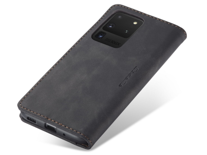 CaseMe Slim Synthetic Leather Wallet Case with Stand for Samsung Galaxy S20 Ultra - Charcoal Leather Wallet Case