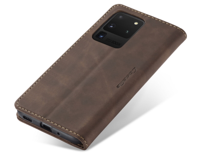 CaseMe Slim Synthetic Leather Wallet Case with Stand for Samsung Galaxy S20 Ultra - Chocolate Leather Wallet Case