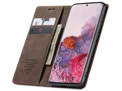 CaseMe Slim Synthetic Leather Wallet Case with Stand for Samsung Galaxy S20 Ultra - Chocolate