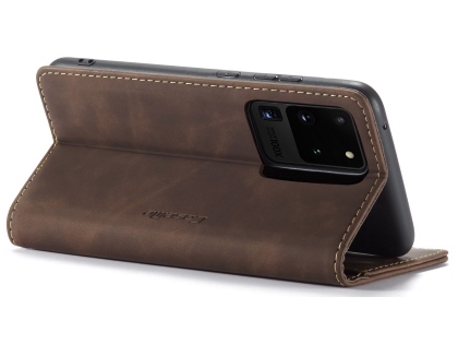 CaseMe Slim Synthetic Leather Wallet Case with Stand for Samsung Galaxy S20 Ultra - Chocolate