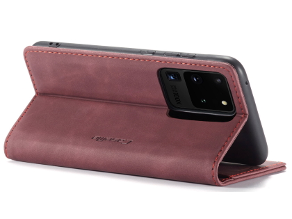 CaseMe Slim Synthetic Leather Wallet Case with Stand for Samsung Galaxy S20 Ultra - Burgundy