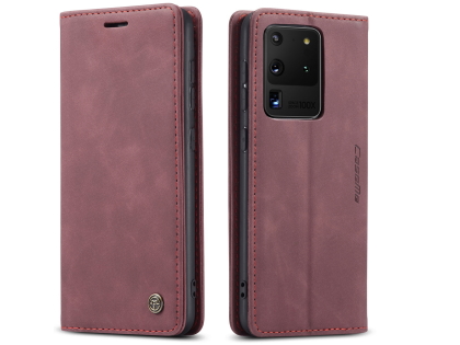 CaseMe Slim Synthetic Leather Wallet Case with Stand for Samsung Galaxy S20 Ultra - Burgundy