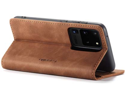CaseMe Slim Synthetic Leather Wallet Case with Stand for Samsung Galaxy S20 Ultra - Tan