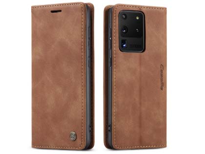 CaseMe Slim Synthetic Leather Wallet Case with Stand for Samsung Galaxy S20 Ultra - Tan